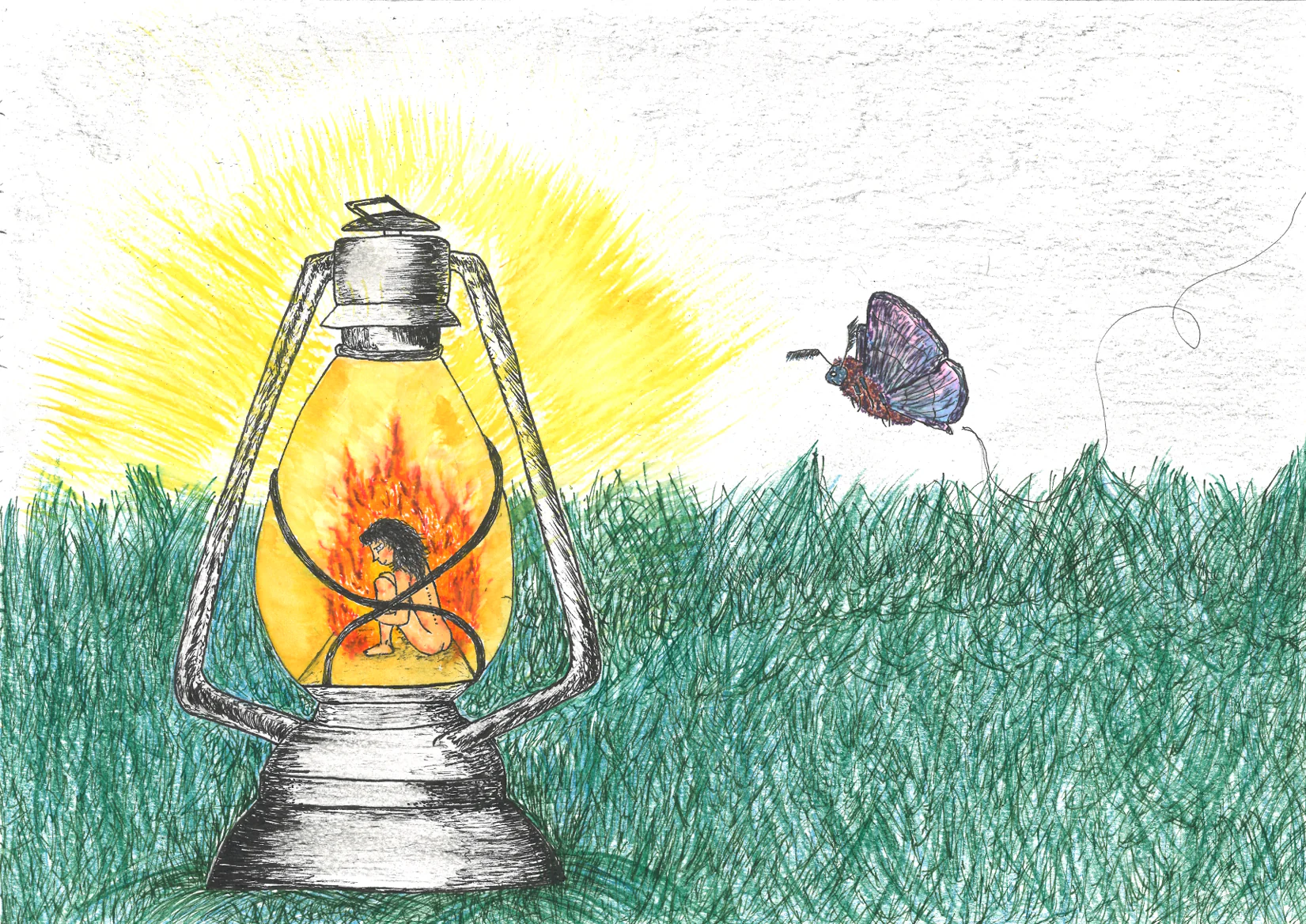 Lantern Girl, handmade print by Luana Tabbara