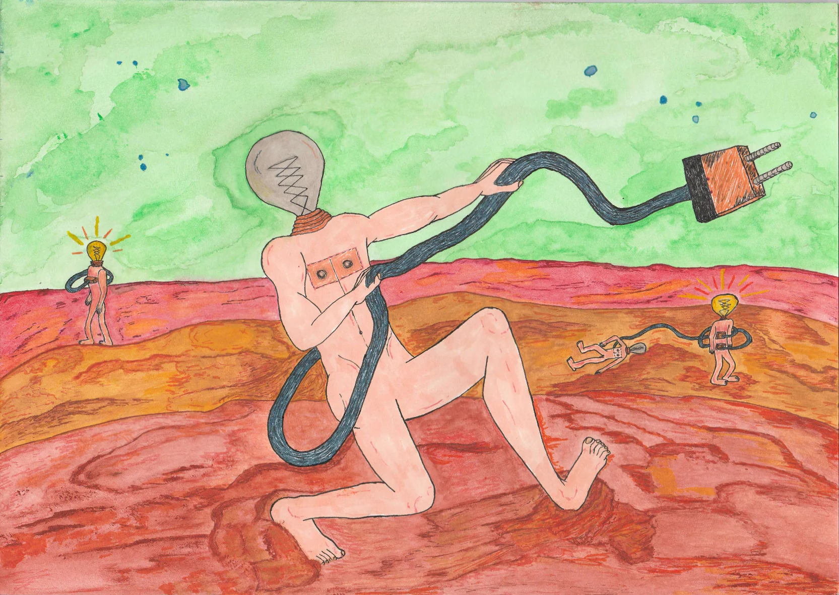 Unplugged, handmade print by Luana Tabbara